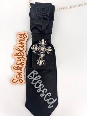 Elegant Black Cross Embellished Tie| Necklace Tie| New Tie